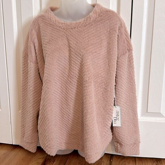Aster Blu Faux Fur Mauve Pink Sweater Blouse Top Shirt Elegant Large L NWT - Picture 2 of 6